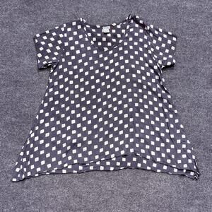 Just Jill Shirt Womens Medium Blue White Diamond Print Rayon Swing Top Blouse